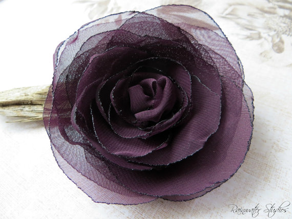 زفاف - Wedding Hair Flower, Eggplant Purple/Plum Chiffon Hair Flower, Bridal Accessory