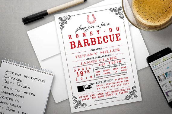 Hochzeit - PRINTED INVITATION - Barbecue Shower Invite for Couples or BaBy Q - I Do BBQ - Backyard Bar-B-Q, Honey Do Barbeque