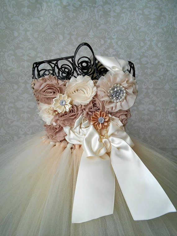 Wedding - Flower Girl Dress, Champagne and Ivory Tutu Dress, Can Be Made Knee, Calf, or Ankle Length