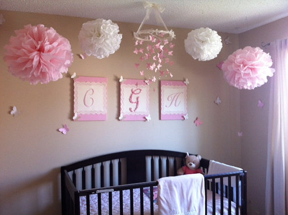 زفاف - Tissue Pom Poms - Set of 4 Poms - Birthday - Nursery - Shower - Wedding - Ceremony Decorations