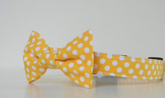 زفاف - Yellow Polka Dot Bow Tie Dog Collar Easter Collar Wedding Accessories Made to Order