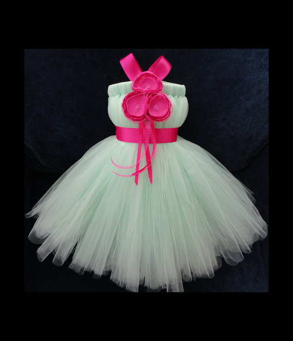 Mariage - Mint and Pink Flower Girl Dress