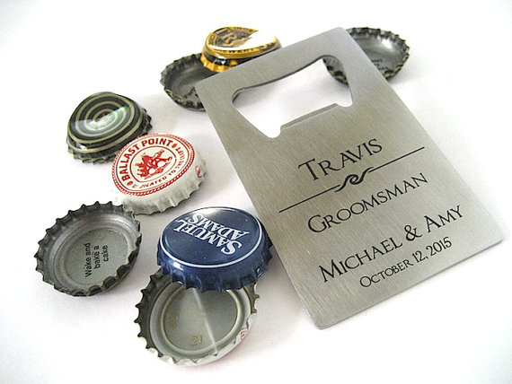 زفاف - Engraved Bottle Opener - Stainless Steel Opener - Beer Bottle Opener -  Personalized Groomsmen Gift -  Credit Card Opener - Wallet Opener
