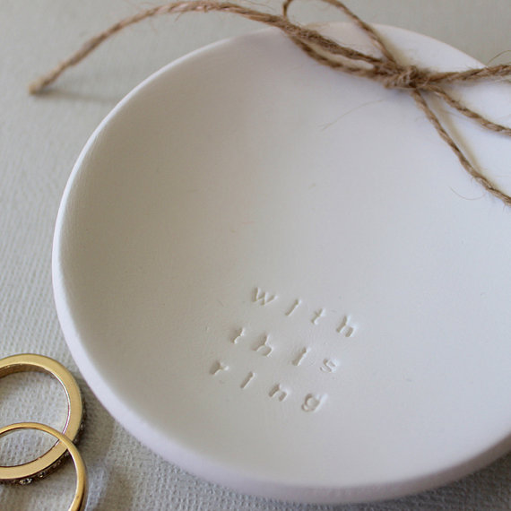 Hochzeit - WITH THIS RING  Round Wedding Ring Keeper, Ring Dish, Heirloom, Keepsake, Alternative Ring Pillow, Embossed White Clay