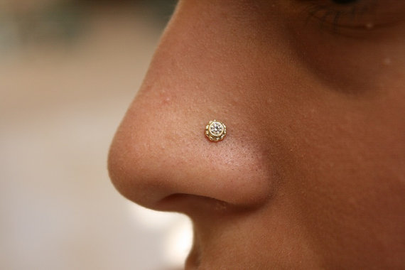 Свадьба - Summer Sale - Gold Nose STUD, nose ring, gold jewelry, piercing jewelry, helix ring, tragus stud, great wedding gift idea!