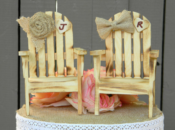 Hochzeit - Adirondack Chair Wedding Cake Toppers, Rustic Beach Wedding Cake Topper, Wood Chair Burlap Coastal Wooden Seaside Ocean Nautical Cake Topper