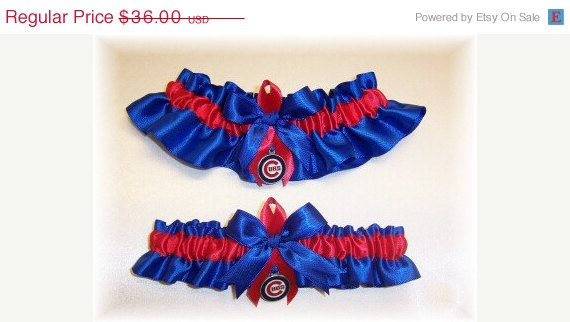 Mariage - SALE Handmade Wedding Garter Set with Chicago Cubs charms Satin RR