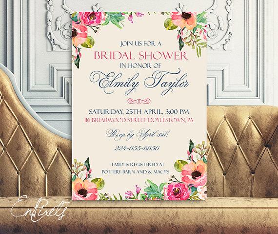 Wedding - Printable Bridal Shower Invitation - Vintage Floral Invitation - Wedding Invitation  - Bridal Shower Postcard- Printable Digital File - DIY