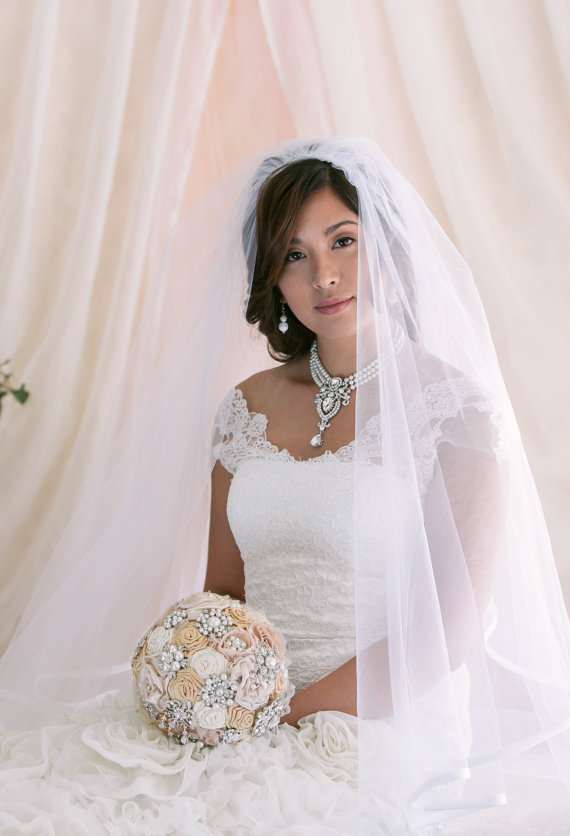 Wedding - 2 Tier Bridal Veil with Satin Edge, Bridal Veil, Wedding Veil, Satin Trim Veil