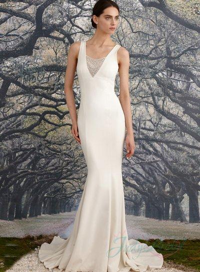 Свадьба - JW16043 simple illusion back strappy sheath beading detailed wedding dress