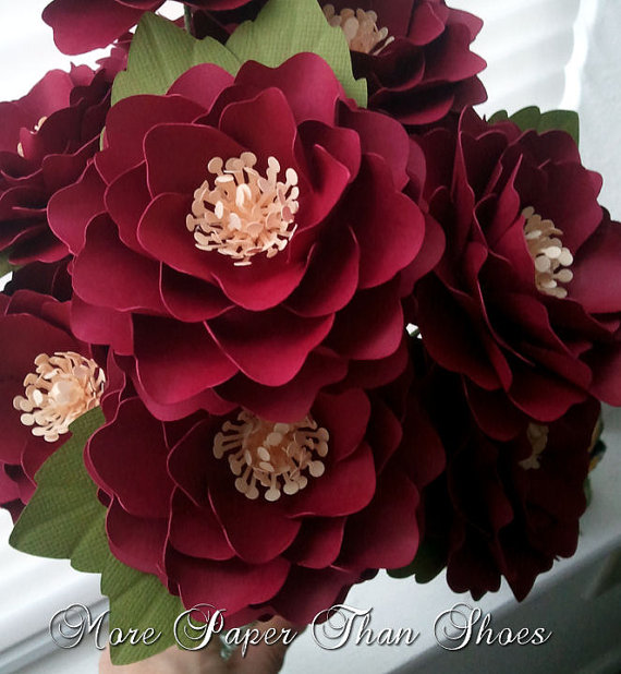 زفاف - Paper Flowers - Wedding Bouquet - Home Decor - Stemmed Flowers - Made To Order - Wide Variety Of Colors - Set of 12