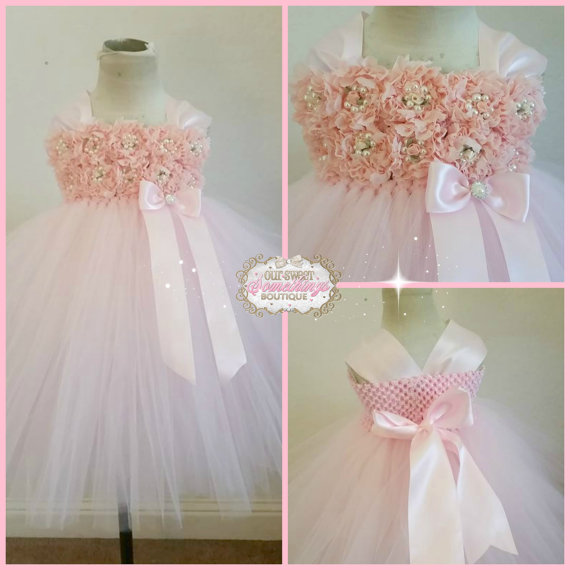 Hochzeit - Light Pink Tulle Skirt Pink Shabby Chic Flower Girl Dress Vintage Inspired Tutu