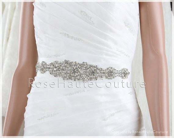 Wedding - Handmade Bridal Sash Wedding Sash Rhinestones Crystal Sash Wedding Belt Jeweled Sash