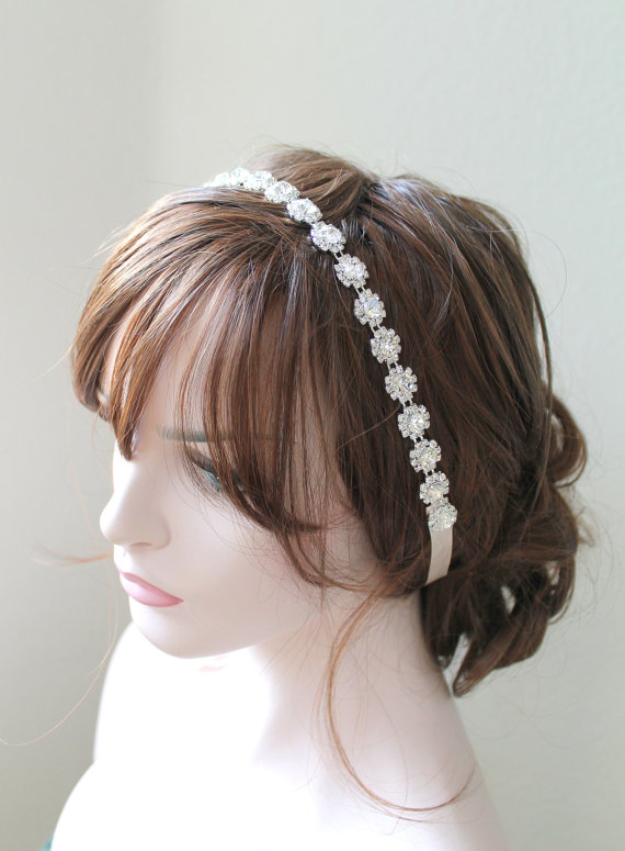 Mariage - Crystal bridal wedding headband.  Dainty flower rhinestone bridesmaid headpiece. FIORE