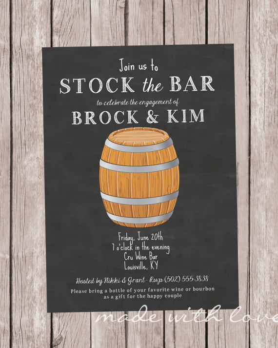 Hochzeit - Stock the Bar, Wine or Bourbon Barrel party invitation, personalized and printable, 5x7