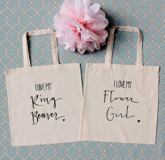 Свадьба - Ring Bearer and Flower Girl Tote Bags Set of 2