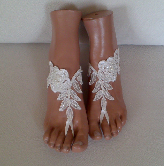 زفاف - Free rush ship ivory beaded Beach bridal shoe wedding accessory barefoot sandals shoes prom party bangle beach anklets bridal bride