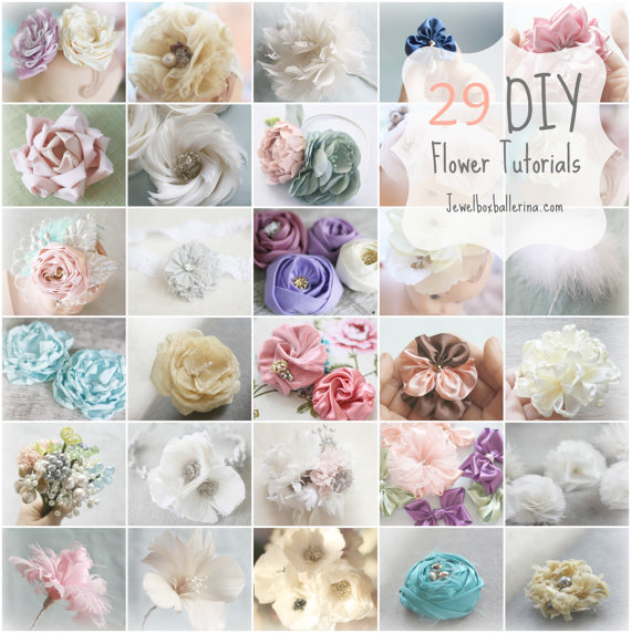 زفاف - Feather Flower Tutorials, Paper Flower, How to Make Fabric Flowers (All 29 Tutorials), Hair Wreath, hair bow, baby headbands, brooch bouquet