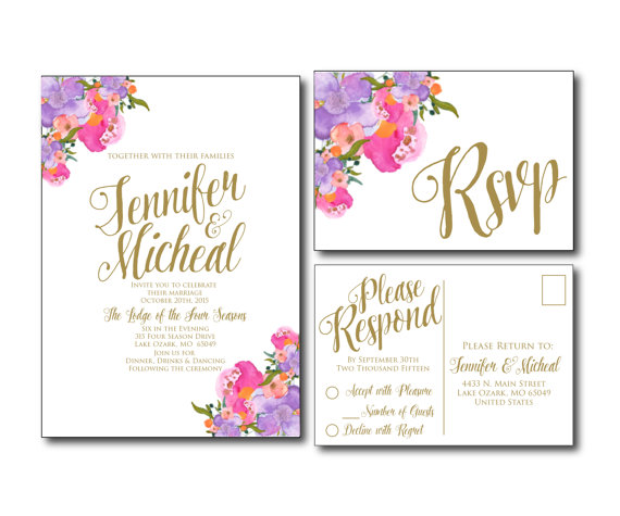 Mariage - Romantic Floral Wedding Invitation - Floral Wedding - Printable Wedding Invitation - Rsvp Postcard - Wedding Rsvp - RSVP Card