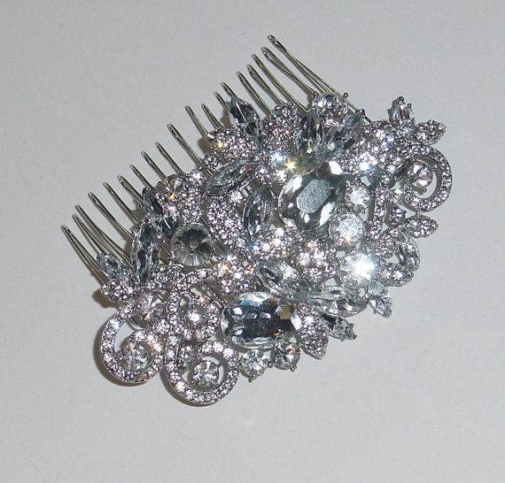 Hochzeit - Wedding Silver Hair Comb Rhinestone Headpiece Accessory Bride or Bridesmaid