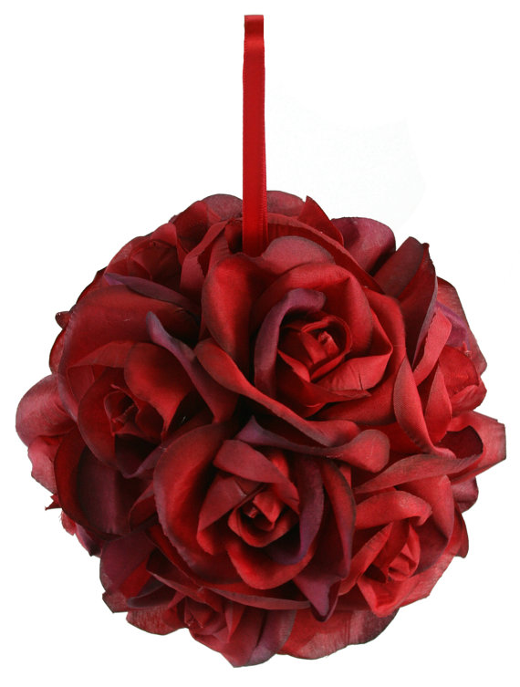 زفاف - Garden Rose Kissing Ball - Red - 6 inch Pomander