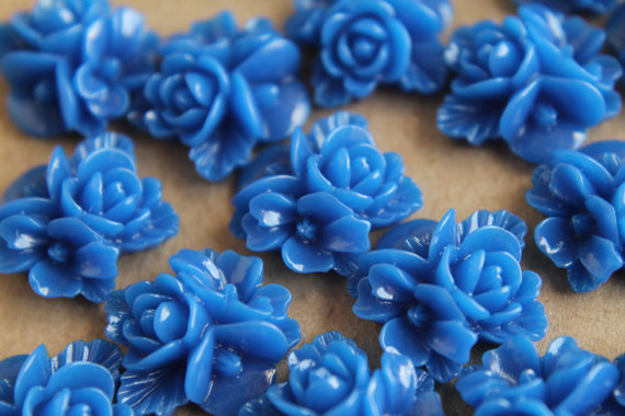 Wedding - 20pc. Royal Blue Flower Bouquet Cabochons 16mm - RES-114