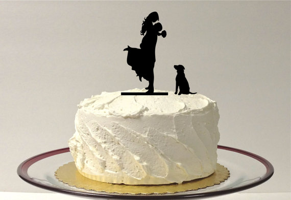 Wedding - WITH DOG Wedding Cake Topper Silhouette Groom Lifting Up Bride Wedding Cake Topper Bride + Groom + Dog Pet Family of 3 Cake Topper