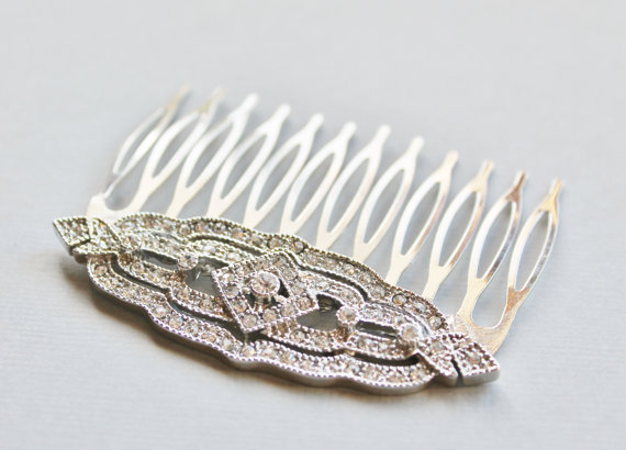 Свадьба - TRUE.Vintage Bridal Hair Comb,Art Deco Silver Rhinestone Repurposed Brooch,Something Old,Silver Rhinestone,Gatsby,Madmen,Bridal Headpiece