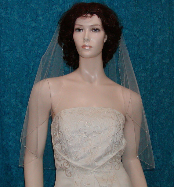 Hochzeit - wedding veils, bridal veil Ivory Elbow length Crystal Beaded Edge  Swarovski Crystals Shining Rocaille Beads