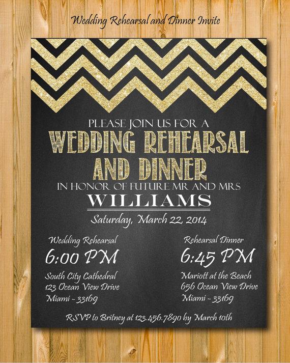 Hochzeit - Printable Rehearsal Dinner Invitation, Custom Dinner invitation, DIY, wedding rehearsal invitation, golden glitter invite, chalkboard invite