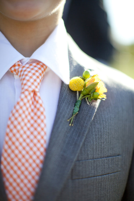 Свадьба - Men's Tie Orange Gingham Necktie for Children or Men Fall Wedding