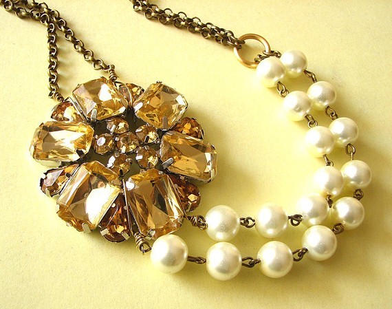 Mariage - Gold Bridal Jewelry Chunky Wedding Necklace Pearl Necklace Double Strand Bridal Necklace Bridesmaid Gift Set