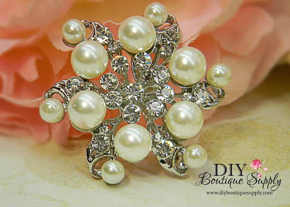 زفاف - Pearl Brooch Rhinestone Brooch Sash Pin Brooch Bouquet Crystal Booch  Wedding Bridal Accessories Pin Back 45mm 338170