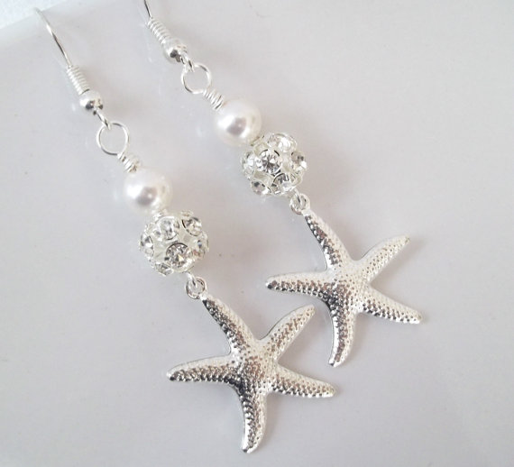 Mariage - Starfish Earrings,Beach Nautical Jewelry,Destination Wedding Jewelry,Bridal Starfish Earrings,Silver Starfish,Rhinestone Starfish Earrings