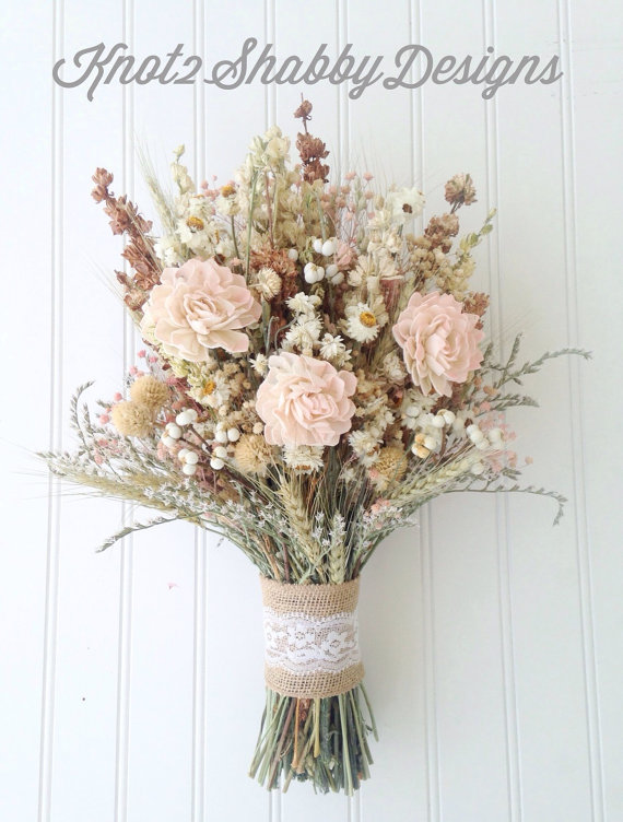 Wedding - Sola flower wildflower - dried flower bouquet - wedding flowers - blush - bridal bouquet -   bridal party flowers - bridesmaid bouquet