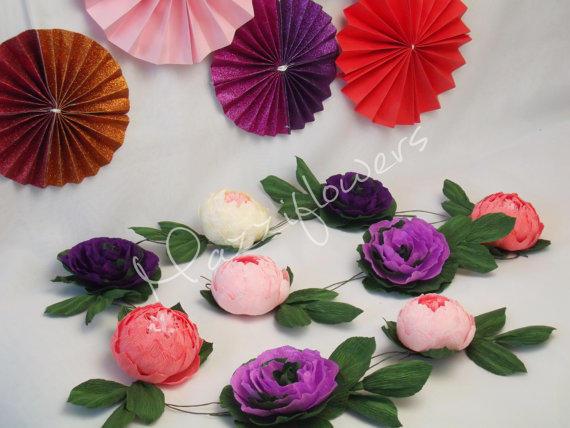 زفاف - Bridal garland,wedding garland,paper flower garland,peonies paper flower, salmon, raspberry,party garland,paper flower decor