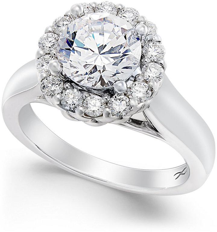 Hochzeit - Diamond Halo Engagement Ring (1-1/2 ct. t.w.) in 14k White Gold