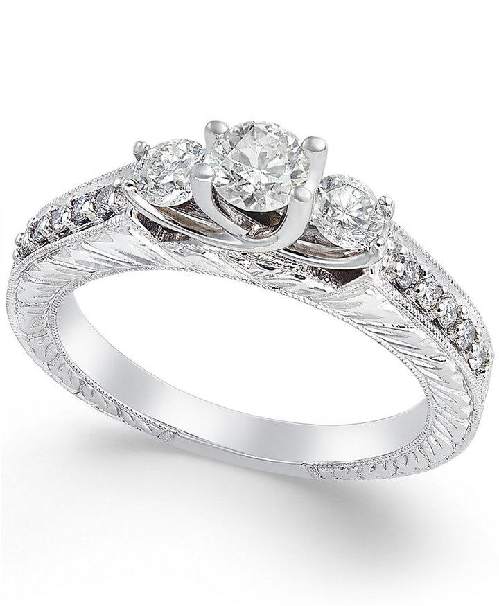 Mariage - Diamond Three-Stone Ring in 14k White Gold (3/4 ct. t.w.)