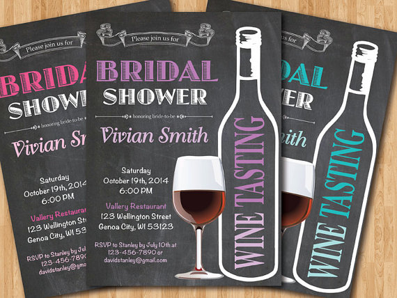 Hochzeit - Bridal Shower Invitation. Wine Tasting. Pink, Purple, Blue. Black and White Chalkboard. Wedding. Birthday. Printable Digital DIY.