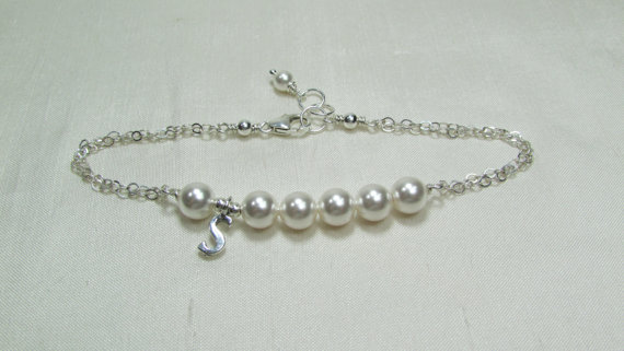 زفاف - Personalized Bracelet - Pearl Bar Bracelet Initial Bracelet - Pearl Bridesmaid Bracelet Wedding Jewelry Gift