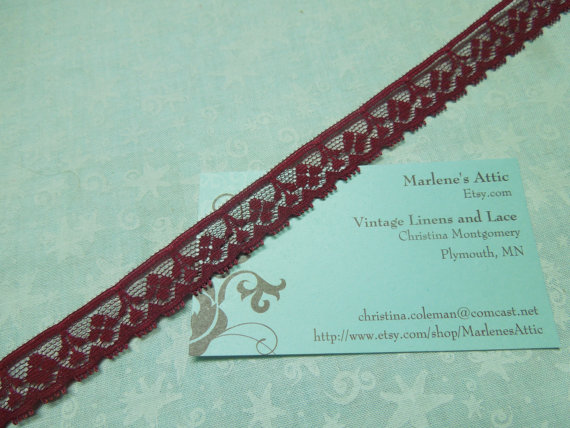 Mariage - 1 yard of 5/8 inch Maroon chantilly lace trim for baby, bridal, housewares, hair accessories, lingerie by MarlenesAttic - Item N9
