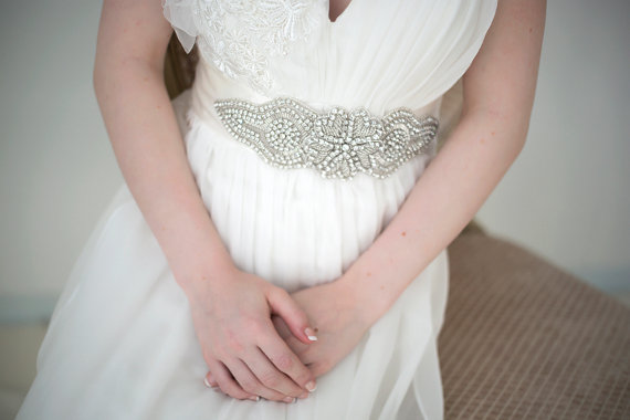 زفاف - Bridal Gown Sash, Wedding Dress Sash, Rhinestone  Beaded Sash
