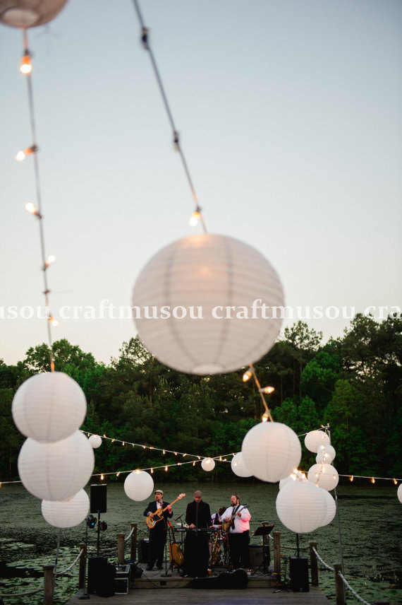 Hochzeit - Custom Listing 40MINI SET Round Paper Lantern Led Set 8x16" 8x14" 12x12" 12x8" with 20 led lights for Wedding
