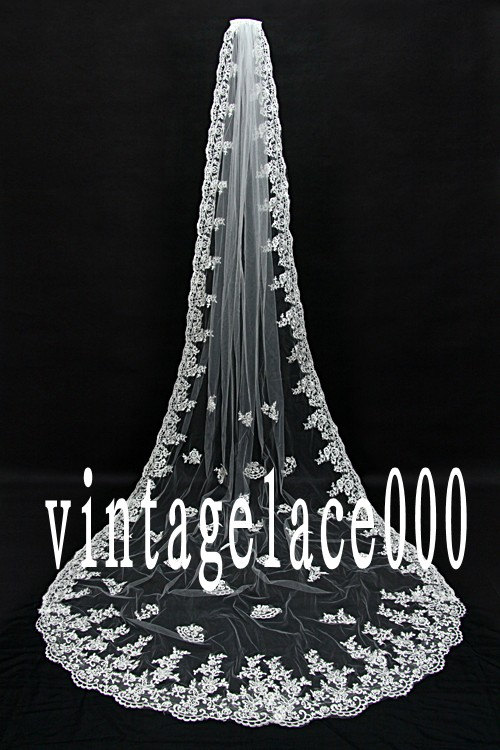Mariage - Wedding Veil Cathedral Bridal Lace Mantilla Veil, Lace Veil , Wedding Long Veil Lace. 1 Tier with comb