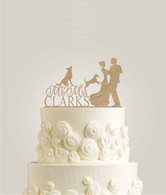 Wedding - Rustic Cake Topper With Two Dogs, Mr and Mrs Cake Topper, Shabby Chic Cake Topper, Wedding Cake Topper With Dog