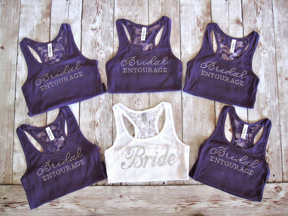Hochzeit - 6 Bridesmaid Tank Top. Bride, Maid of Honor, Matron of Honor. Wedding Bridal Party Lace Shirts.