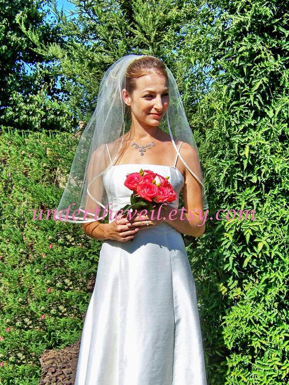 Wedding - ON SALE, Wedding Veils, Elbow/Waist Length 1 Tier, Ribbon Edge, Satin Edge Veil
