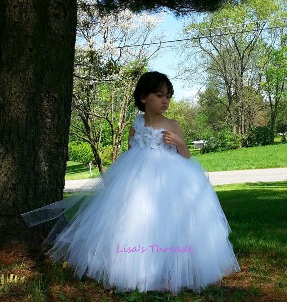 Wedding - Flower girl dress/ Junior bridesmaids dress/ White Flower Girl/ Flower girl pixie tutu dress/ Rhinestone tulle dress