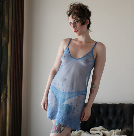 Wedding - sheer lingerie set including chemise and briefs in cotton embroidered mesh - BOUQUET hand dyed sleepwear - made to order
