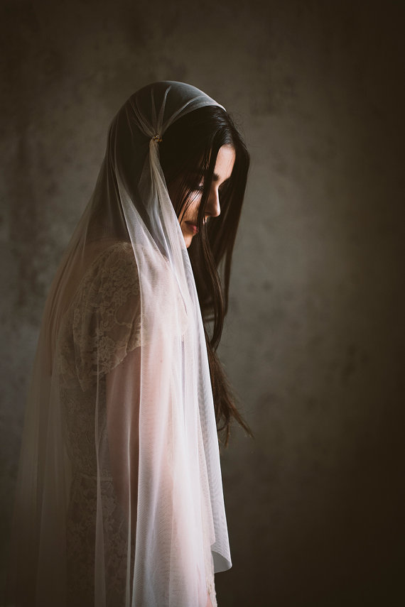 Wedding - English net juliet cap veil with rhinestone accents #1006